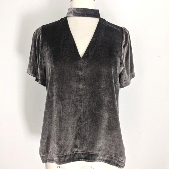 𝅺MADEWELL Mushroom Grey Velvet Top with Choker Neckline S - Picture 1 of 12